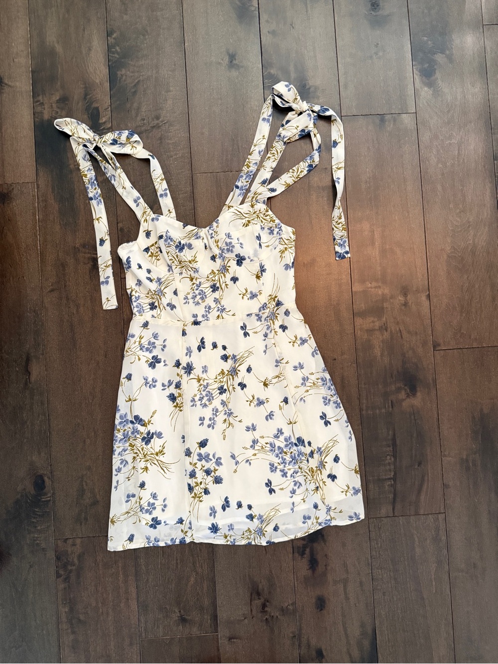 Floral Tie-Shoulder Mini Dress - Blue/White